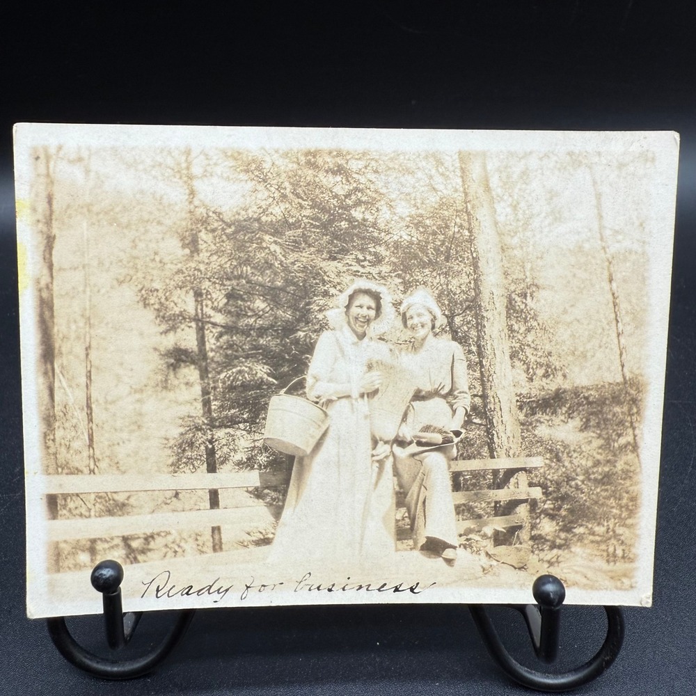 Antique Photo Women With Cleaning Supplies "Ready for Business" Early 1900s
